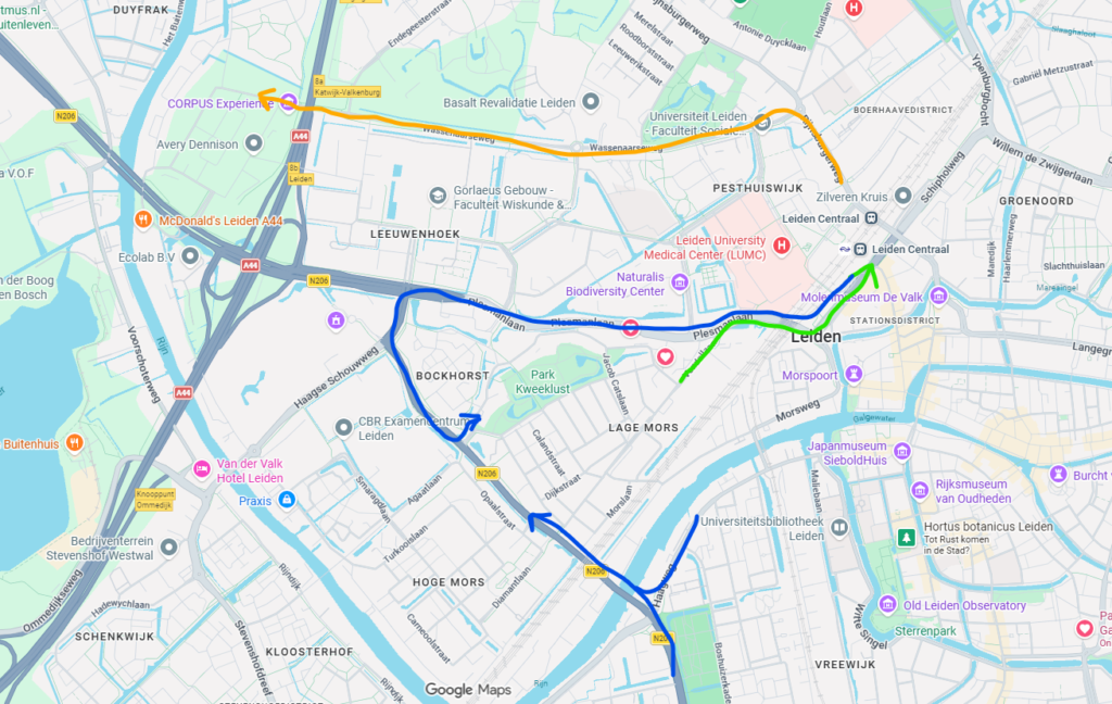 Kaartje rijdroute van station richting Lage Mors