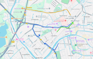 Kaartje rijdroute van station richting Lage Mors